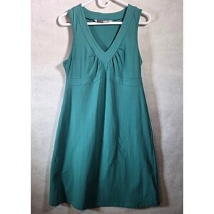 Athleta Womens Teal Green V-Neck Sleeveless Empire Waist A-Line Dress Large